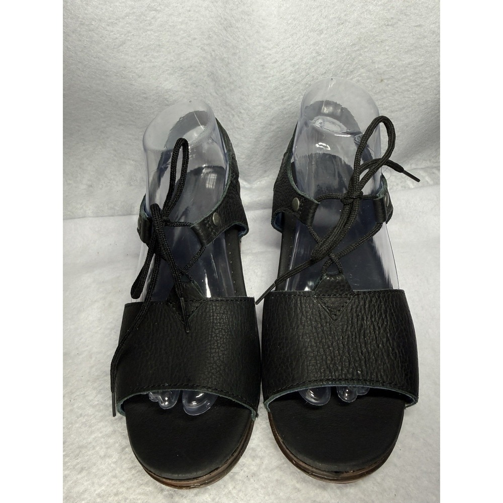 Sanita Womens EU 39 Black Leather Lace Up Wedge Sandals Danish Comfort Shoes